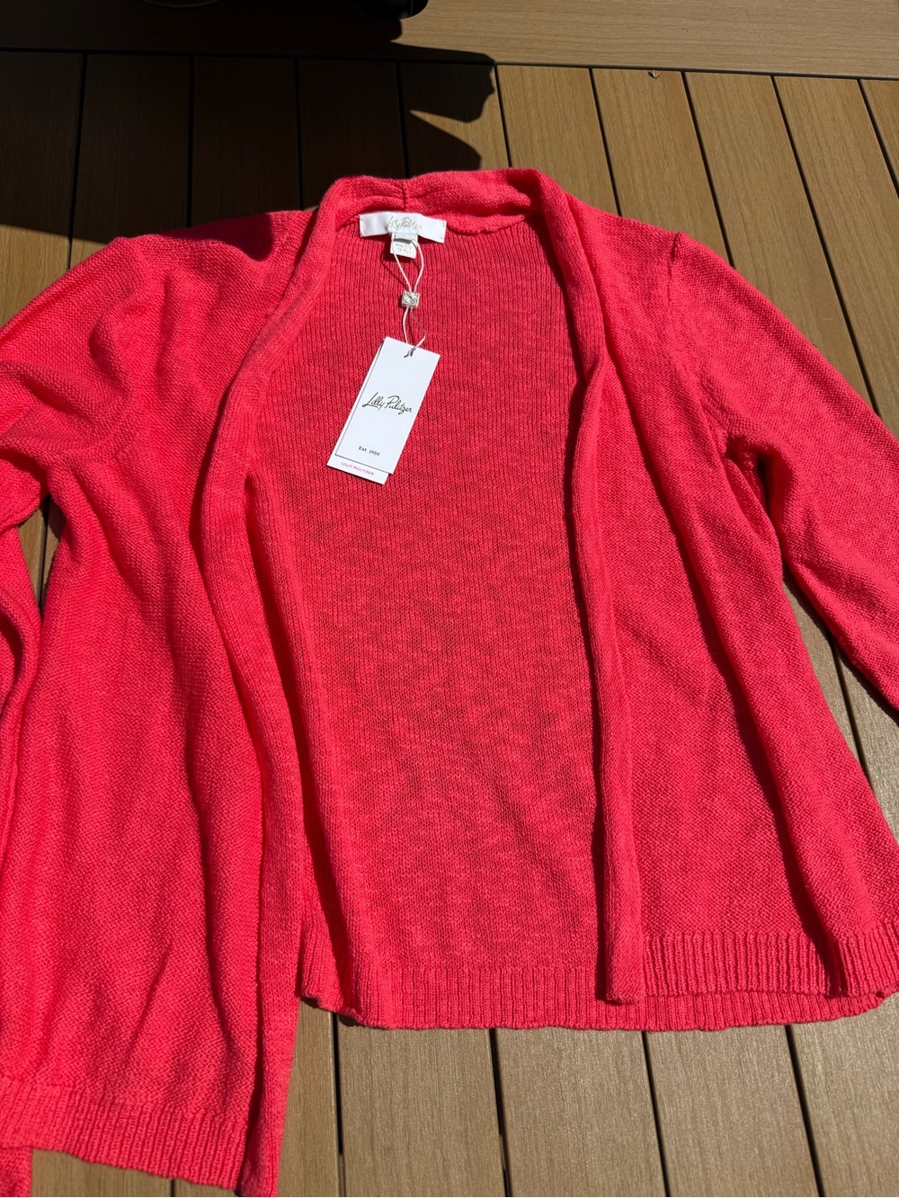 Lilly Pulitzer Faretta Cardigan in Mizner Red Size L. Open-Front, NWT.